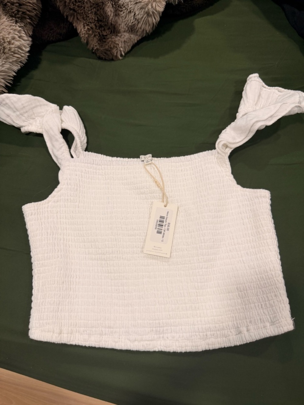 Z Supply White Smocked Crop Tank Ruffle Strap Summer Top Size Small NWT - Picture 2 of 2